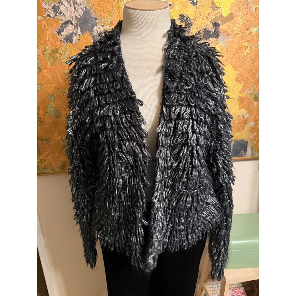 The Great Shaggy Loop Knit Cardigan Jacket Metallic Black Silver Size 3 Large